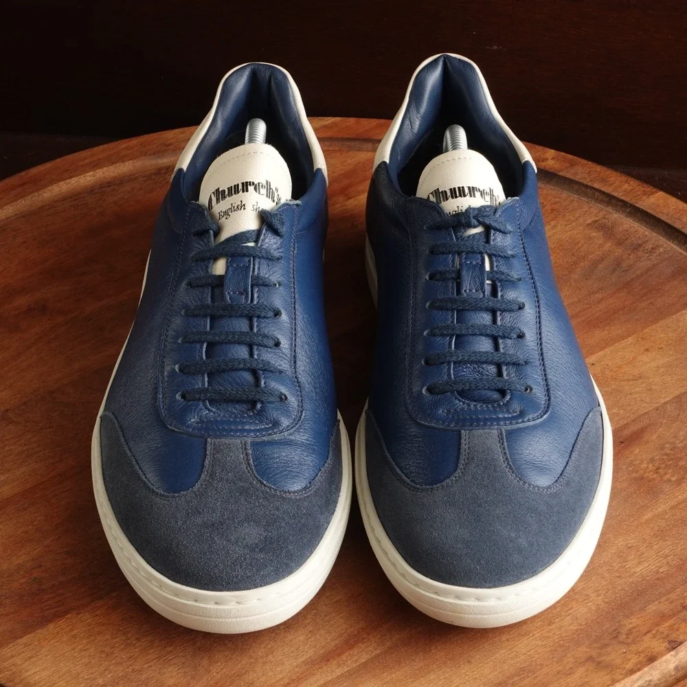 Church's Sneakers Mens SZ UK 10 US 11 Blue Boland 2 Deerskin Leather Modern Shoe